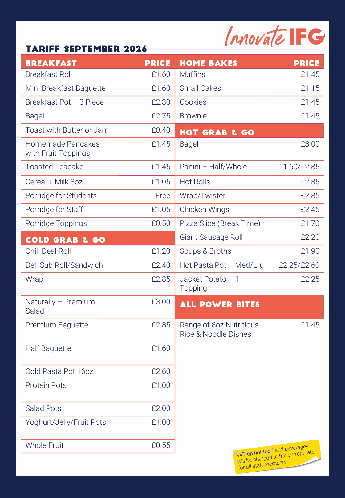 Innovate price list, page 2 (opens PDF)
